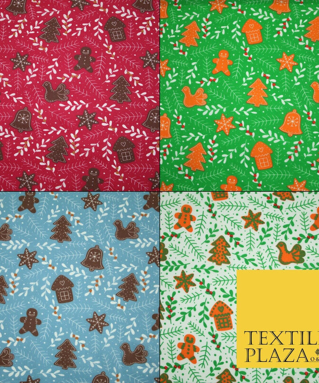 Festive Christmas Gingerbread Men Vine Printed Poly Cotton Fabric Polycotton 45"