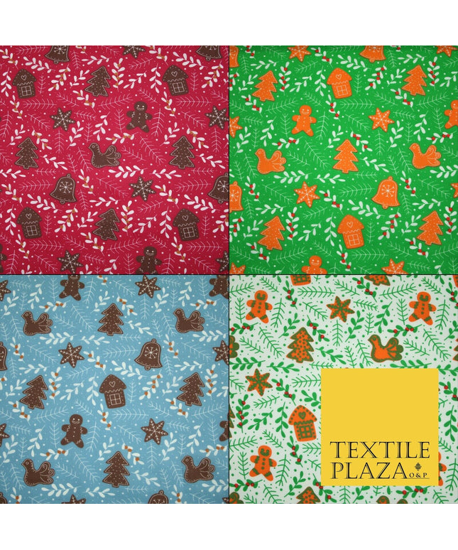 Festive Christmas Gingerbread Men Vine Printed Poly Cotton Fabric Polycotton 45"