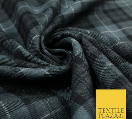 GREY BLACK Douglas TARTAN Polyester Viscose Fabric Material 58" Craft Dress 6440