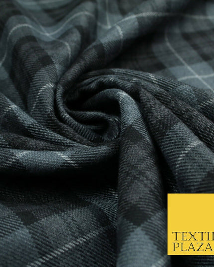 GREY BLACK Douglas TARTAN Polyester Viscose Fabric Material 58" Craft Dress 6440