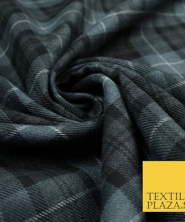 GREY BLACK Douglas TARTAN Polyester Viscose Fabric Material 58" Craft Dress 6440