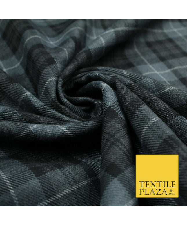 GREY BLACK Douglas TARTAN Polyester Viscose Fabric Material 58" Craft Dress 6440