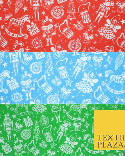 Festive Christmas Themed Tree Stars Printed Poly Cotton Fabric Polycotton 45"