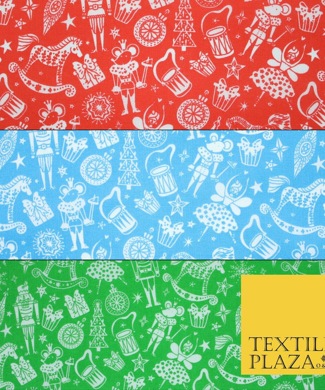 Festive Christmas Themed Tree Stars Printed Poly Cotton Fabric Polycotton 45"