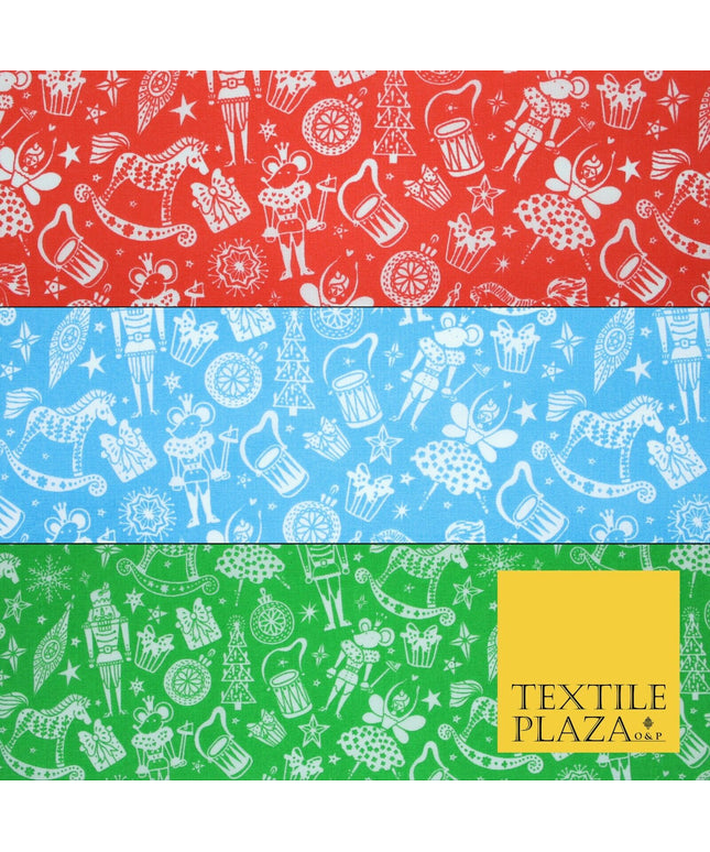 Festive Christmas Themed Tree Stars Printed Poly Cotton Fabric Polycotton 45"