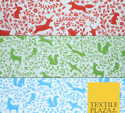 Festive Christmas Forest Animals Birds Printed Poly Cotton Fabric Polycotton 45"