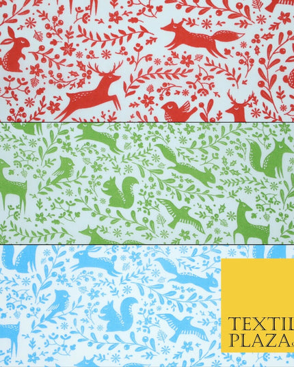 Festive Christmas Forest Animals Birds Printed Poly Cotton Fabric Polycotton 45"