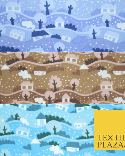 Festive Christmas Snow Globe Streets Printed Poly Cotton Fabric Polycotton 45"