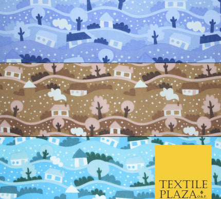 Festive Christmas Snow Globe Streets Printed Poly Cotton Fabric Polycotton 45"