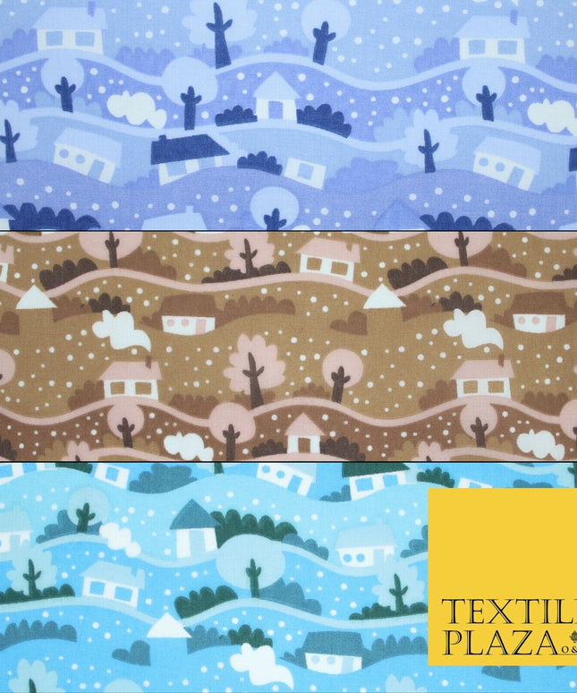 Festive Christmas Snow Globe Streets Printed Poly Cotton Fabric Polycotton 45"