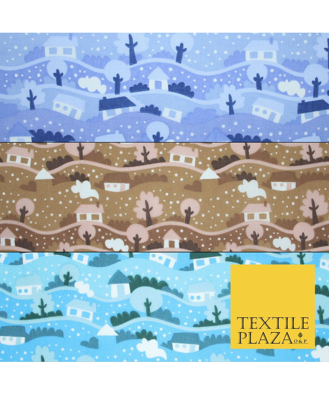 Festive Christmas Snow Globe Streets Printed Poly Cotton Fabric Polycotton 45"