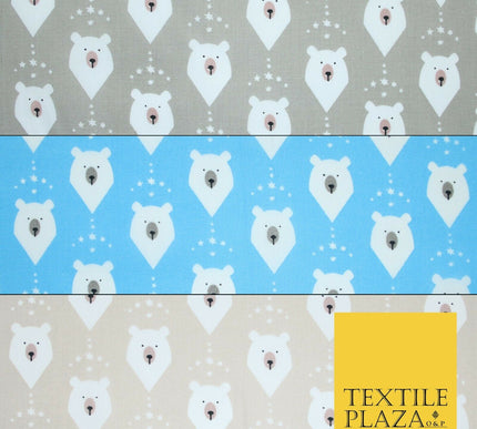 Festive Christmas Polar Bear Novelty Printed Poly Cotton Fabric Polycotton 45"