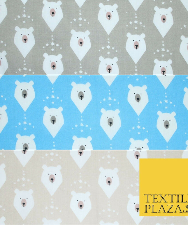 Festive Christmas Polar Bear Novelty Printed Poly Cotton Fabric Polycotton 45"