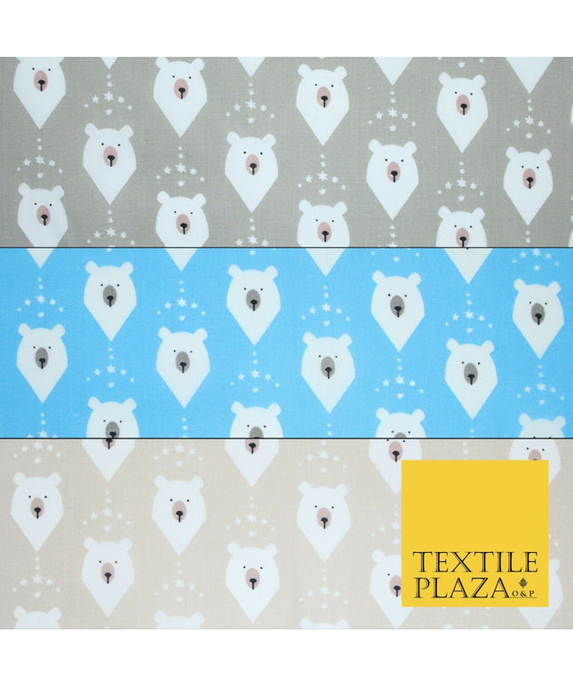 Festive Christmas Polar Bear Novelty Printed Poly Cotton Fabric Polycotton 45"