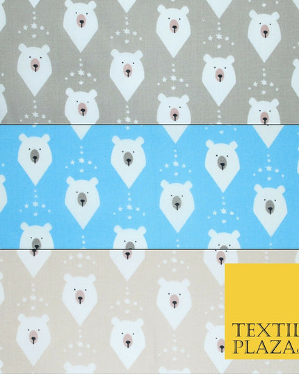 Festive Christmas Polar Bear Novelty Printed Poly Cotton Fabric Polycotton 45"