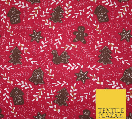 Festive Christmas Gingerbread Men Vine Printed Poly Cotton Fabric Polycotton 45"