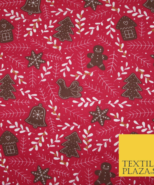 Festive Christmas Gingerbread Men Vine Printed Poly Cotton Fabric Polycotton 45"