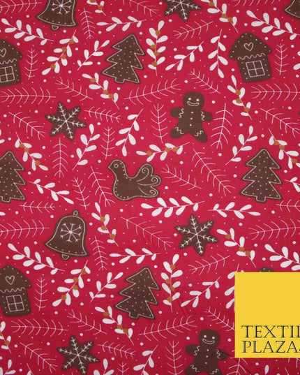 Festive Christmas Gingerbread Men Vine Printed Poly Cotton Fabric Polycotton 45"