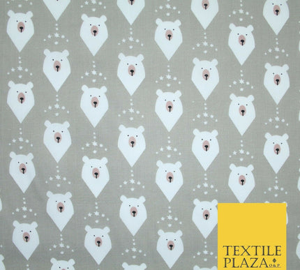 Festive Christmas Polar Bear Novelty Printed Poly Cotton Fabric Polycotton 45"