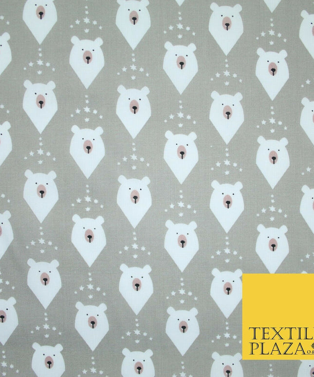Festive Christmas Polar Bear Novelty Printed Poly Cotton Fabric Polycotton 45"
