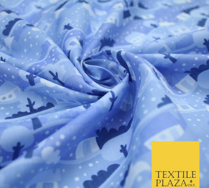 Festive Christmas Snow Globe Streets Printed Poly Cotton Fabric Polycotton 45"