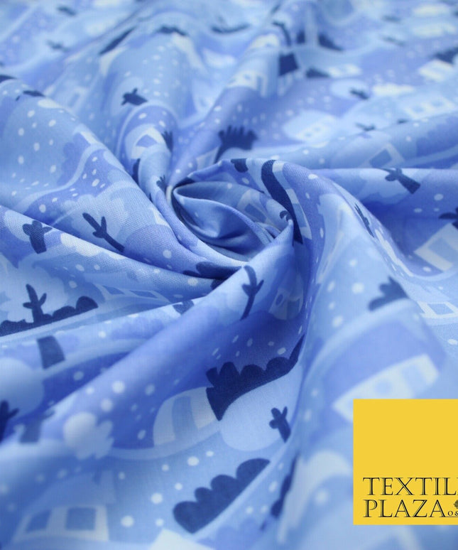 Festive Christmas Snow Globe Streets Printed Poly Cotton Fabric Polycotton 45"