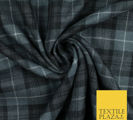 GREY BLACK Douglas TARTAN Polyester Viscose Fabric Material 58" Craft Dress 6440