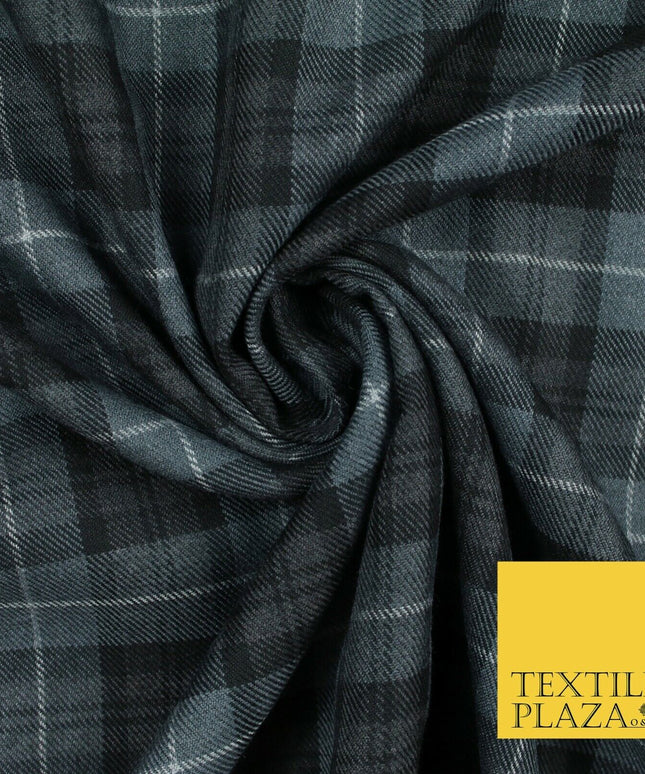 GREY BLACK Douglas TARTAN Polyester Viscose Fabric Material 58" Craft Dress 6440