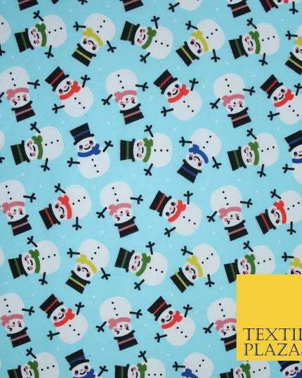 Festive Christmas Smart Happy Snowman Printed Poly Cotton Fabric Polycotton 45"