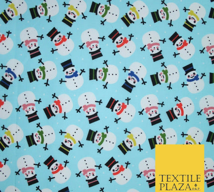 Festive Christmas Smart Happy Snowman Printed Poly Cotton Fabric Polycotton 45"