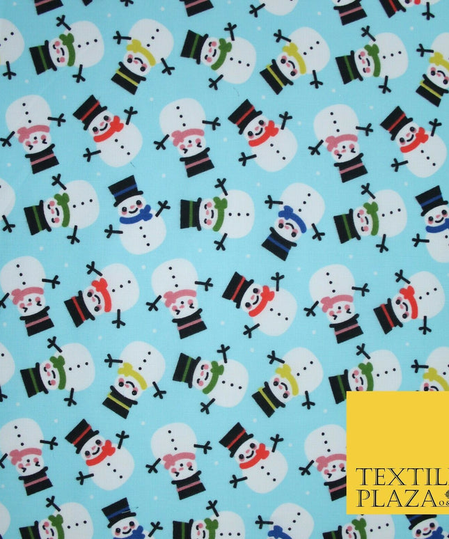Festive Christmas Smart Happy Snowman Printed Poly Cotton Fabric Polycotton 45"