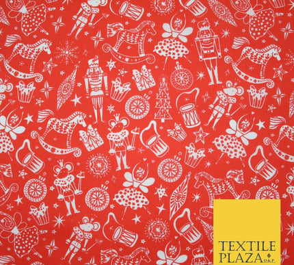 Festive Christmas Themed Tree Stars Printed Poly Cotton Fabric Polycotton 45"