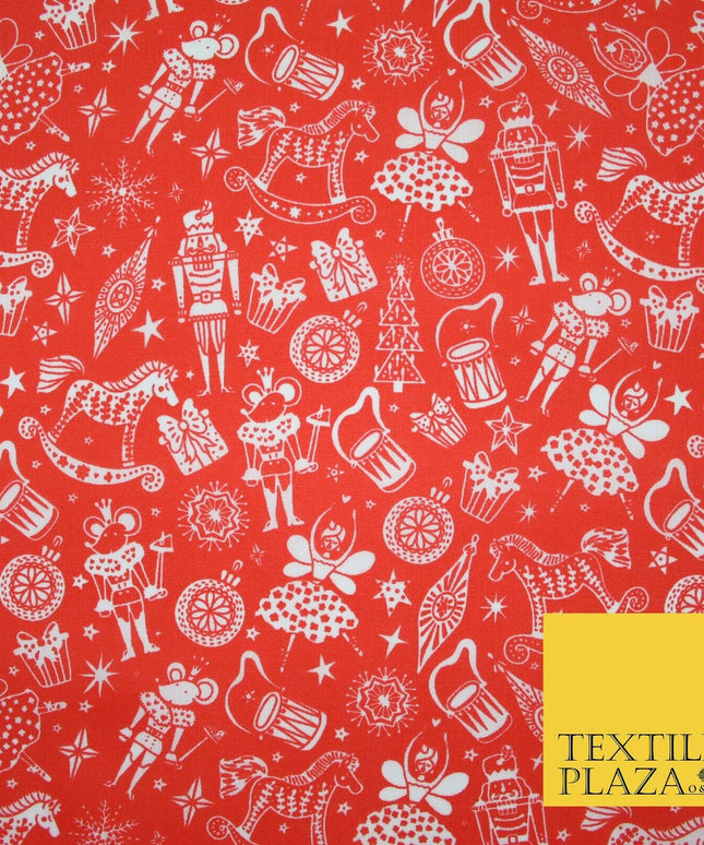 Festive Christmas Themed Tree Stars Printed Poly Cotton Fabric Polycotton 45"