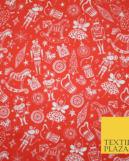 Festive Christmas Themed Tree Stars Printed Poly Cotton Fabric Polycotton 45"