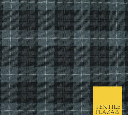 GREY BLACK Douglas TARTAN Polyester Viscose Fabric Material 58" Craft Dress 6440