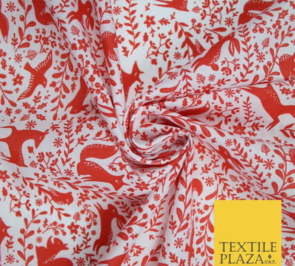 Festive Christmas Forest Animals Birds Printed Poly Cotton Fabric Polycotton 45"