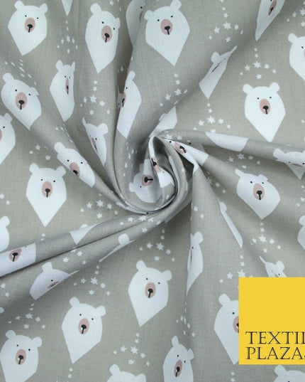 Festive Christmas Polar Bear Novelty Printed Poly Cotton Fabric Polycotton 45"