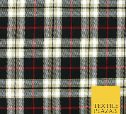 BEIGE BLACK RED TARTAN Polyester Viscose Fabric Material 58" Craft Dress 6441