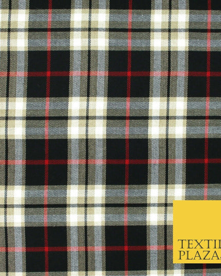 BEIGE BLACK RED TARTAN Polyester Viscose Fabric Material 58" Craft Dress 6441