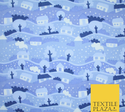 Festive Christmas Snow Globe Streets Printed Poly Cotton Fabric Polycotton 45"