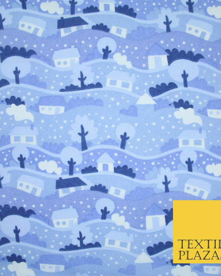 Festive Christmas Snow Globe Streets Printed Poly Cotton Fabric Polycotton 45"