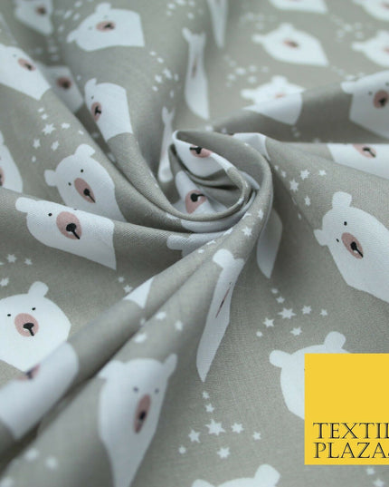 Festive Christmas Polar Bear Novelty Printed Poly Cotton Fabric Polycotton 45"