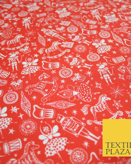 Festive Christmas Themed Tree Stars Printed Poly Cotton Fabric Polycotton 45"