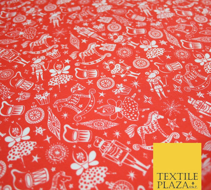 Festive Christmas Themed Tree Stars Printed Poly Cotton Fabric Polycotton 45"