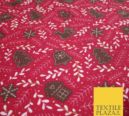 Festive Christmas Gingerbread Men Vine Printed Poly Cotton Fabric Polycotton 45"