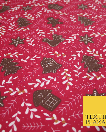 Festive Christmas Gingerbread Men Vine Printed Poly Cotton Fabric Polycotton 45"