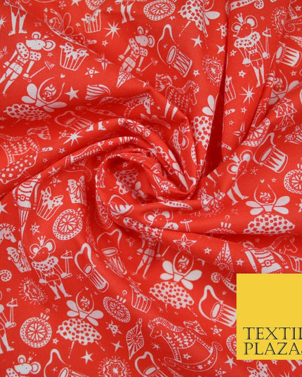 Festive Christmas Themed Tree Stars Printed Poly Cotton Fabric Polycotton 45"