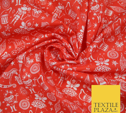 Festive Christmas Themed Tree Stars Printed Poly Cotton Fabric Polycotton 45"