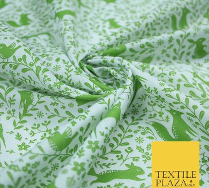 Festive Christmas Forest Animals Birds Printed Poly Cotton Fabric Polycotton 45"