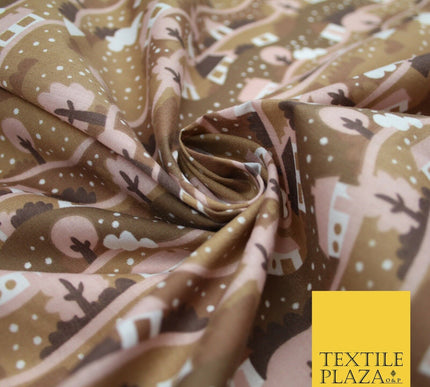 Festive Christmas Snow Globe Streets Printed Poly Cotton Fabric Polycotton 45"